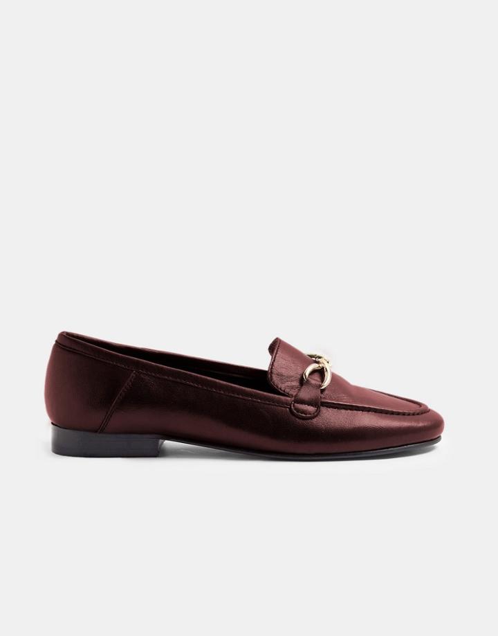 Topshop Leather Loafers In Burgundy-red