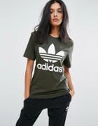 Adidas Originals Khaki Trefoil Boyfriend T-shirt - Green