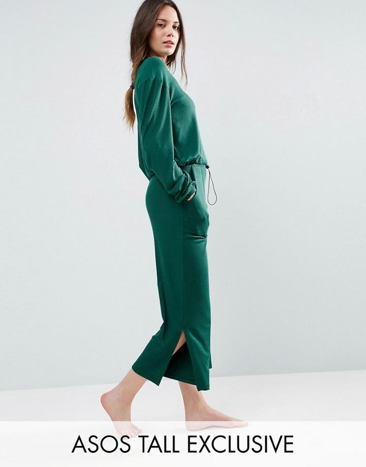 Asos Tall Lounge Rib Culottes With Deep Pockets - Green