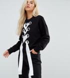 Asos Petite Exclusive Sweatshirt With Lace Up And Oversized Eyelets - Gray