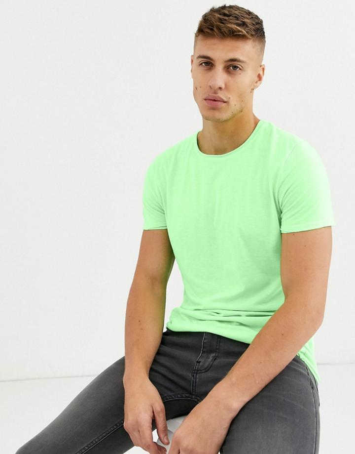 Brave Soul Neon Raw Edge T-shirt-green
