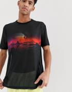 Asos Design Relaxed Mesh T-shirt With Mars Scene - Black