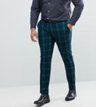 Asos Plus Super Skinny Suit Pants In Blackwatch Plaid - Green