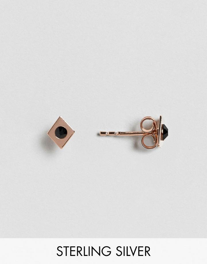 Asos Rose Gold Plated Sterling Silver Diamond Stud Earrings - Copper
