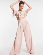 Asos Design Set Wide Leg Pants In Blush-pink
