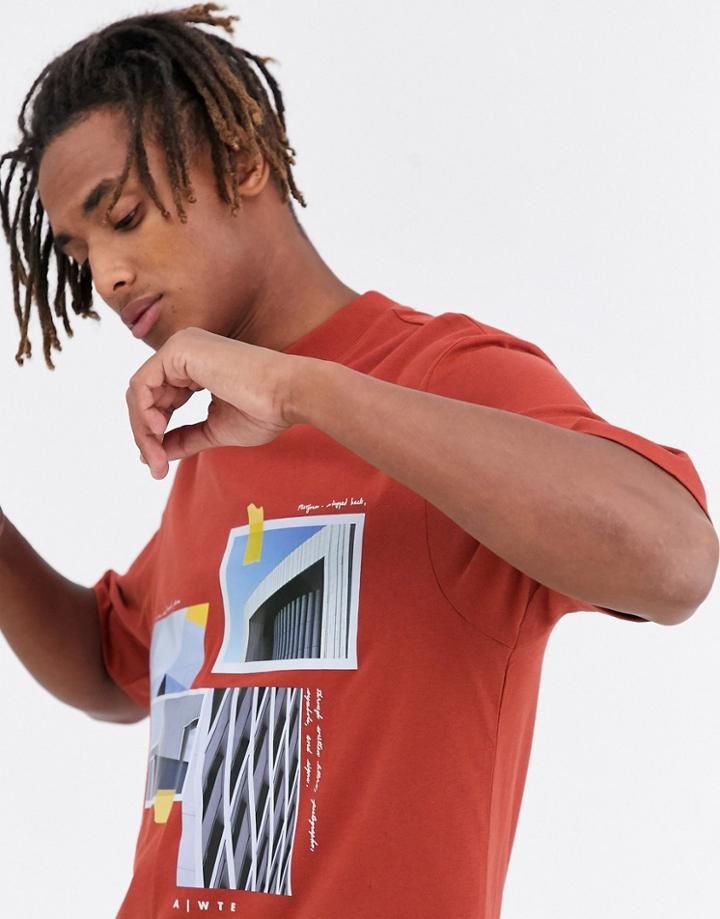 Asos White Loose Fit T-shirt In Red With Chest Print