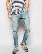 Asos Super Skinny Jeans With Knee Rips - Blue