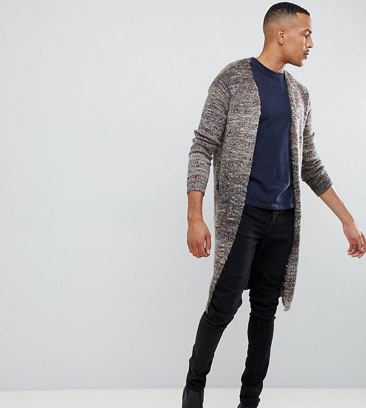 Asos Design Tall Longline Textured Cardigan In Brown Space Dye Yarn - Brown