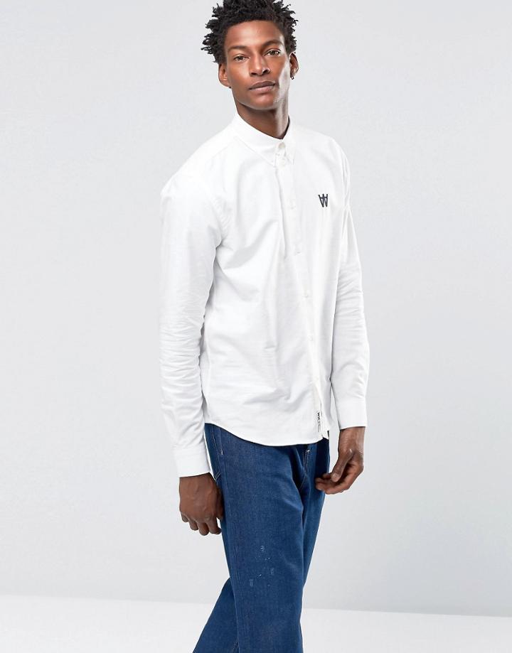 Wood Wood Timothy Logo Oxford Shirt Buttondown In Regular Fit - White
