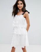 Miss Selfridge Tiered Tie Strap Mini Dress - White