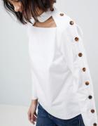 Asos White Cut Out Top With Button Detail - White
