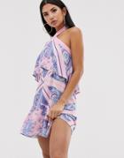 Asos Design High Neck Tiered Beach Sundress In Pink Bandana Print - Multi