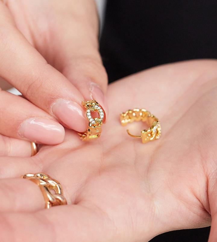 Orelia Huggie Hoop Earrings In Gold Plate With Chunky Chain And Crystal Mix