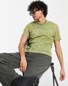 Asos Design T-shirt In Khaki Mesh With Double Layer-green
