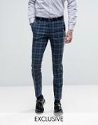 Noose & Monkey Super Skinny Suit Pants In Check - Blue