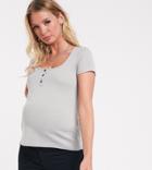 Fashionkilla Maternity Button Through Plunge Ribbed Top In Gray - Gray
