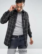 Mennace Textured Check Shirt With Zip Through Detail In Black - Black