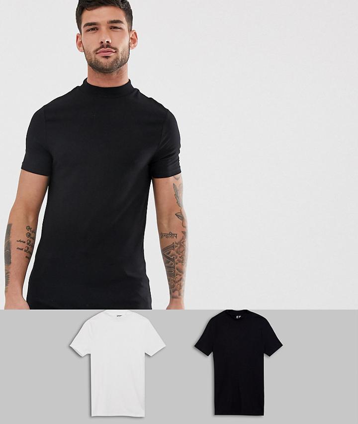 Asos Design Organic Muscle Fit T-shirt With Turtleneck 2 Pack Save - Multi