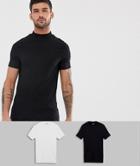Asos Design Organic Muscle Fit T-shirt With Turtleneck 2 Pack Save - Multi