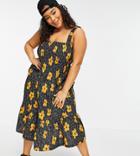 Collusion Plus Exclusive Print Seersucker Midi Sundress In Scratch Floral Print-black