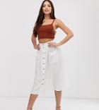 New Look Tall Button Through Midi Skirt In White-red