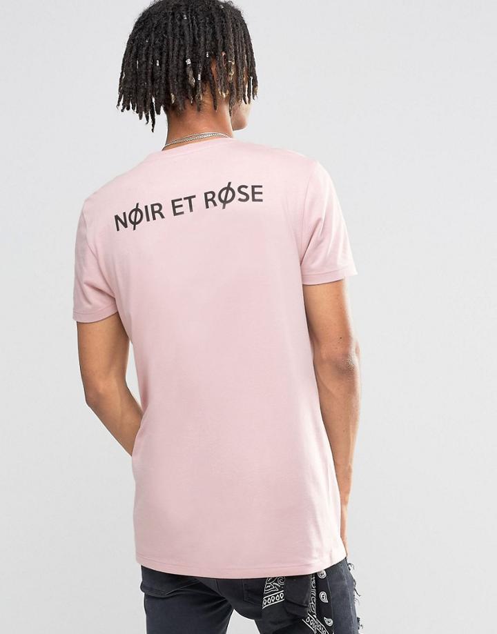Asos Longline T-shirt With Noir Et Rose Back Print In Pink - Pink