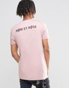 Asos Longline T-shirt With Noir Et Rose Back Print In Pink - Pink