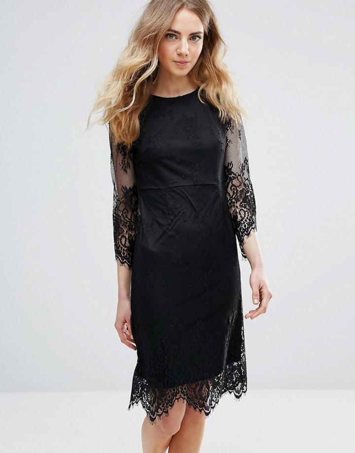 Ichi Lace Dress With Scalloped Hem - Black