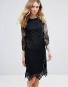 Ichi Lace Dress With Scalloped Hem - Black