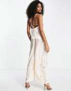 Asos Design Ultimate Satin Cami Wide Leg Jumpsuit In Ivory-white