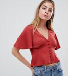 Miss Selfridge Petite Angel Sleeve Blouse With Through In Red-orange