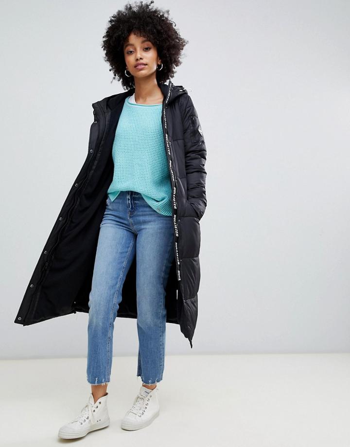 Hollister Puffer Parka Coat With Zip Logo Detail - Black