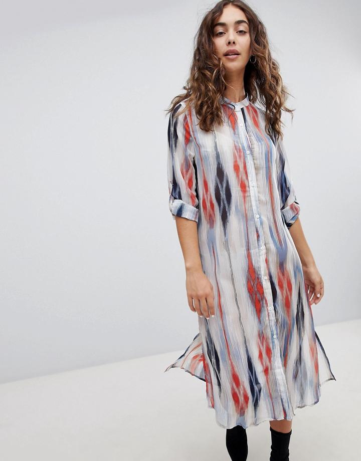 Qed London Printed Shirt Dress - Navy