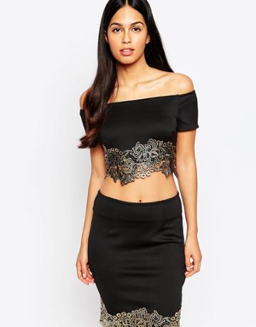 Rosie Fortescue Seville Crop Off Shoulder Top - Black