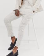 Gianni Feraud Wedding Skinny Linen Blend Check Cropped Suit Pants - White