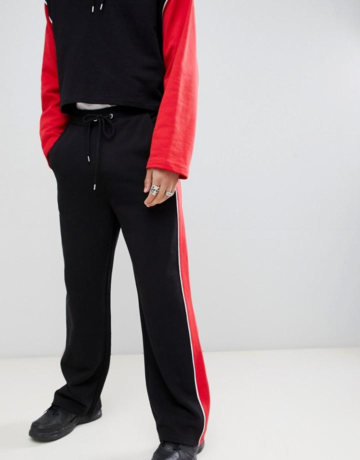 Asos Design Two-piece Straight Joggers With Side Stripes - Black
