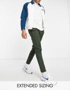 Asos Design Skinny Chinos With Pin Tucks And Elasticated Waist In Khaki-green