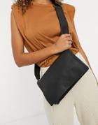 Asos Design Black Leather Multi Gusset Crossbody Bag With Wide Strap