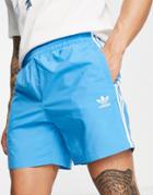 Adidas Originals Adicolor Three Stripe Traceable Shorts In Sky Blue