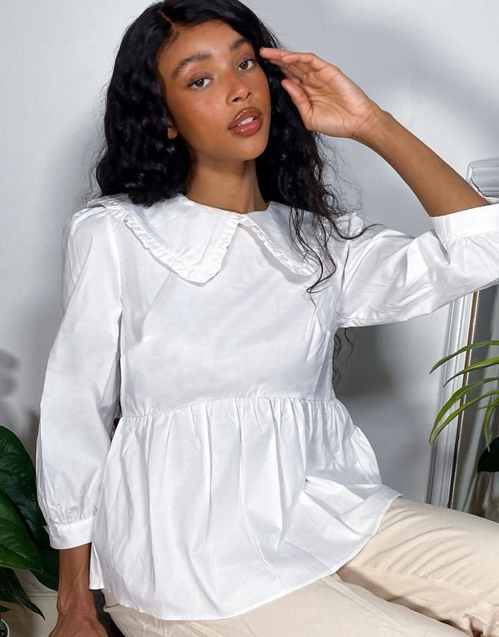 Nobody's Child Smock Blouse With Ruffle Collar-white