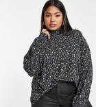 Only Plus Carpelly Long Sleeve High Neck Blouse In Aop Black Floral-multi