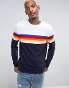 Asos Sweater With Multicoloured Stripes In Navy And White - Multi