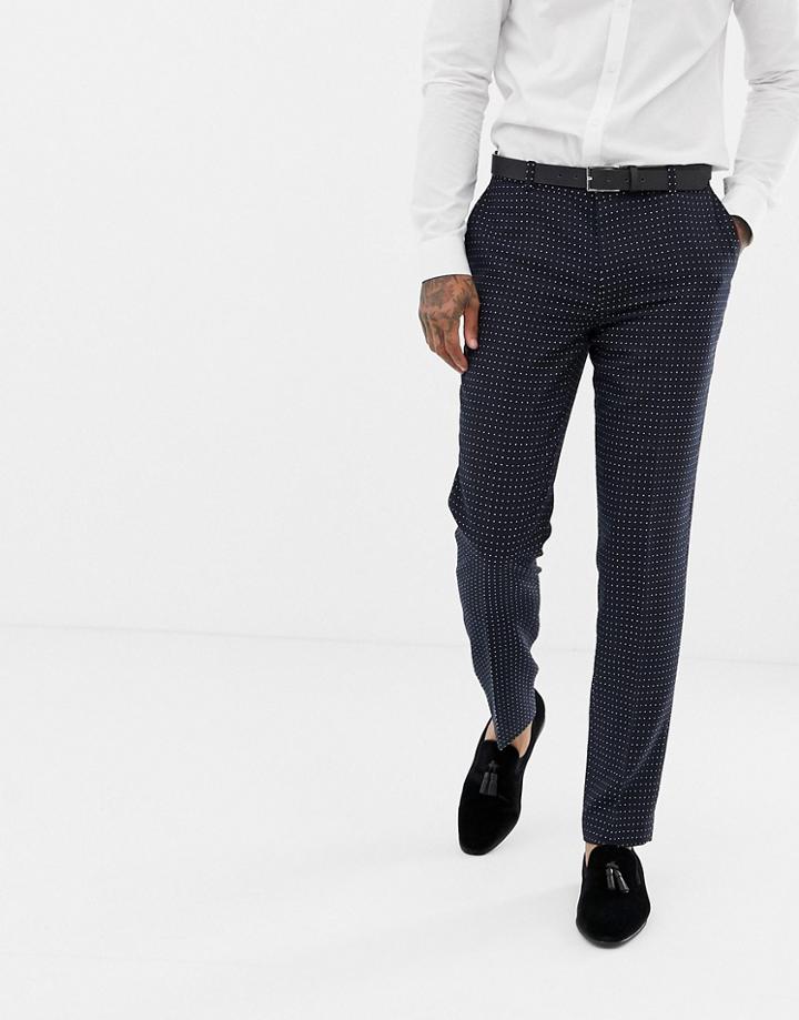 Harry Brown Skinny Fit Spot Suit Pants - Navy