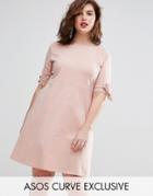 Asos Curve Skater Dress With Bow Sleeve - Pink