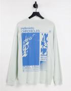 Asos Design Oversized Long Sleeve T-shirt In Off White With Statue Back Print In Blue-blues