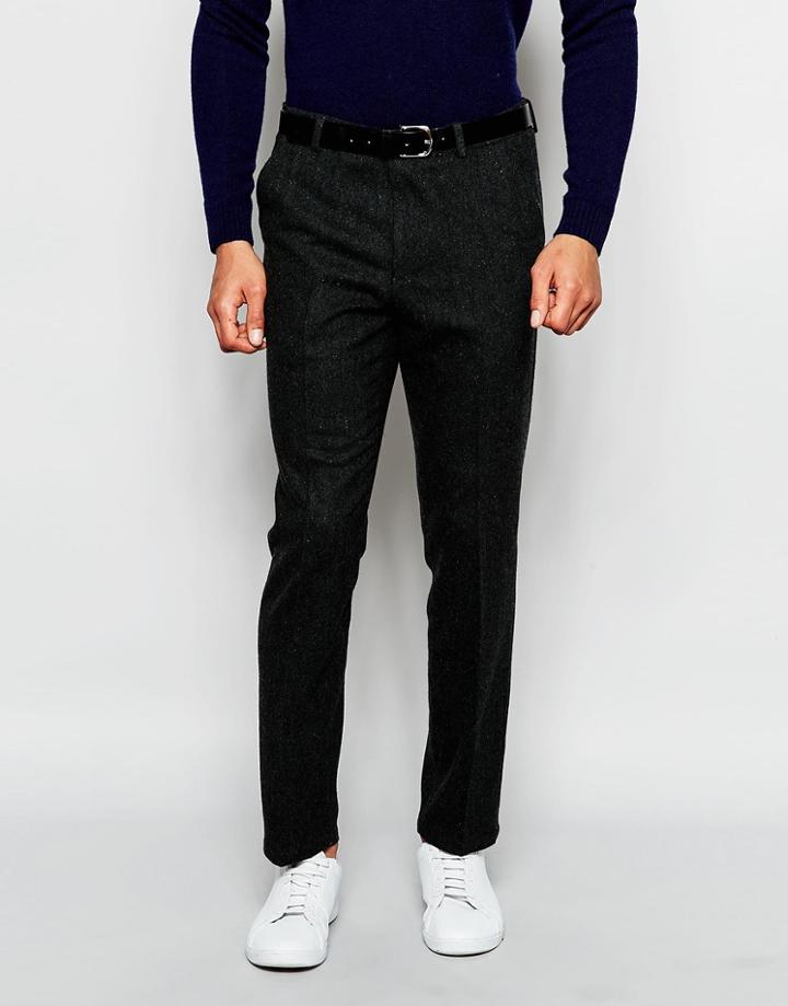 Asos Slim Smart Pants With Belt - Charcoal