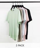 Asos Design 5-pack Organic Longline T-shirts With Side Slits-multi
