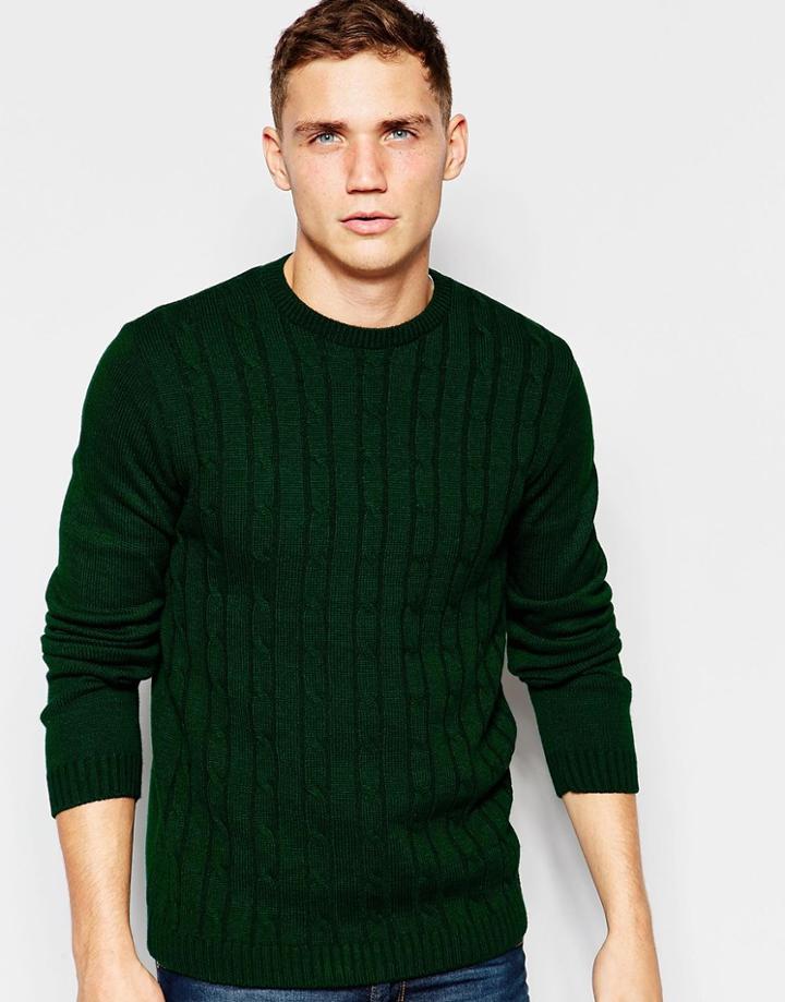 Asos Cable Knit Jumper In Green - Green