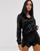 Lioness Sequin Oversized Shirt In Black - Black