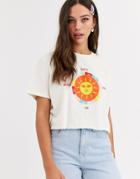Daisy Street Relaxed Crop T-shirt With Sun Graphic-beige